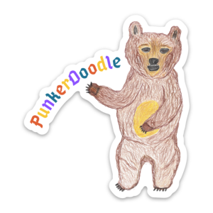JJ Bear PunkerDoodle magnet featuring hand-drawn brown bear with colorful brand name for daily encouragement